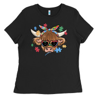 Black autism awareness cow Ladies Tee - MaliasSmallBusiness