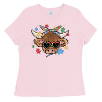 Bubblegum Pink autism awareness cow Ladies Tee - MaliasSmallBusiness