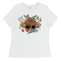 White autism awareness cow Ladies Tee - MaliasSmallBusiness