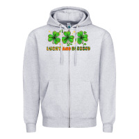 Heather Grey St. Patrick's Day lucky and blessed Zipper Hoodie - HowdyJamesFarm