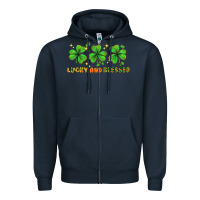 Navy St. Patrick's Day lucky and blessed Zipper Hoodie - HowdyJamesFarm