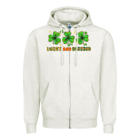 Oatmeal Heather St. Patrick's Day lucky and blessed Zipper Hoodie - HowdyJamesFarm