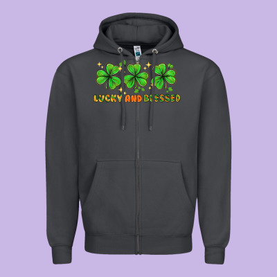 St. Patrick's Day Lucky And Blessed Zipper Hoodie Designed By Howdyjamesfarm