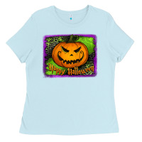Baby Blue happy halloween jack o' lantern pumpkin Ladies Tee - Jasminsmagicworld