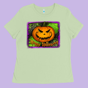 Happy Halloween Jack O' Lantern Pumpkin Ladies Tee Designed By Jasminsmagicworld