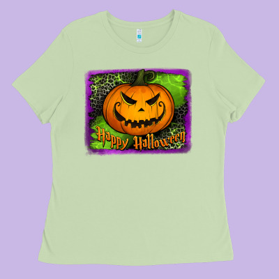 Happy Halloween Jack O' Lantern Pumpkin Ladies Tee Designed By Jasminsmagicworld