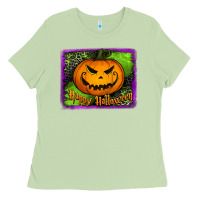 Matcha happy halloween jack o' lantern pumpkin Ladies Tee - Jasminsmagicworld