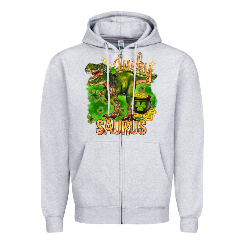 St. Patrick's Day Lucky Saurus Zipper Hoodie by HowdyJamesFarm | Teevron
