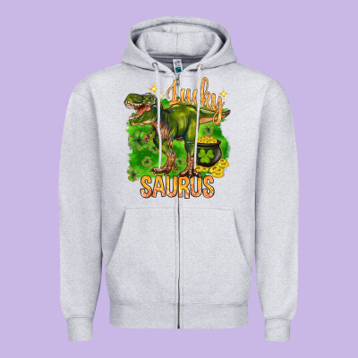 St. Patrick's Day Lucky Saurus Zipper Hoodie Designed By Howdyjamesfarm