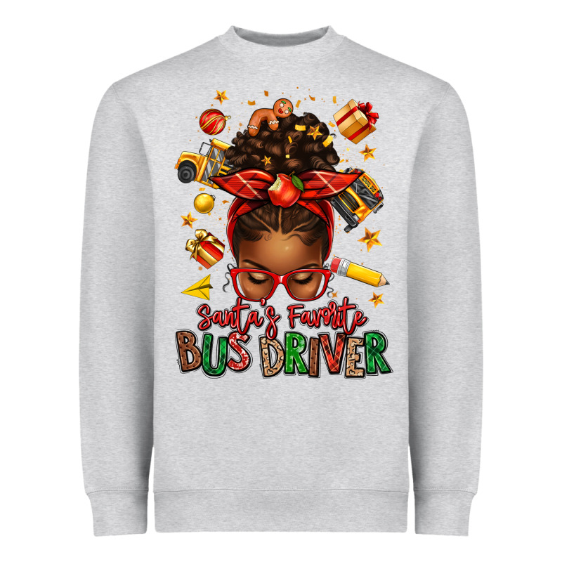 Santas Favorite School Bus Driver Afro Messy Bun Heavyweight Sweatshirt by texasbilliewilder | Teevron