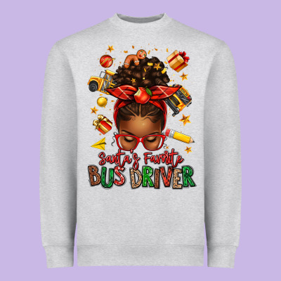 Santas Favorite School Bus Driver Afro Messy Bun Heavyweight Sweatshirt Designed By Texasbilliewilder