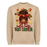 Mushroom santas favorite school bus driver afro messy bun Heavyweight Sweatshirt - texasbilliewilder