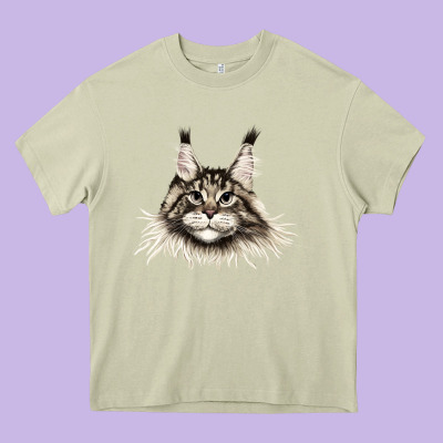 Maine Coon Cat Face Heavy Core Tee Designed By Lillyallendesigns
