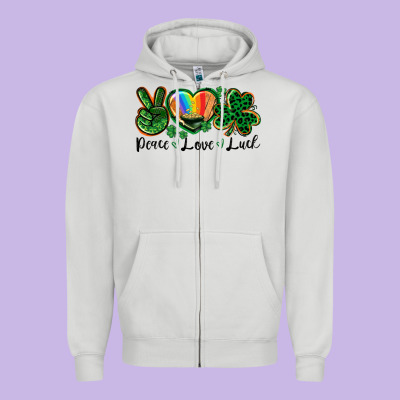 Peace Love St. Patrick's Day Zipper Hoodie Designed By Cowgirlartshop