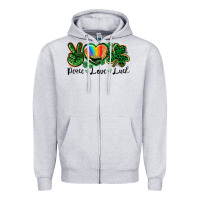 Heather Grey Peace love St. Patrick's Day Zipper Hoodie - CowGirlArtShop