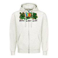 Oatmeal Heather Peace love St. Patrick's Day Zipper Hoodie - CowGirlArtShop