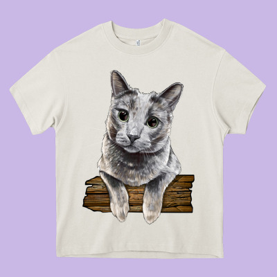 Russian Blue Cat Face Heavy Core Tee Designed By Lillyallendesigns