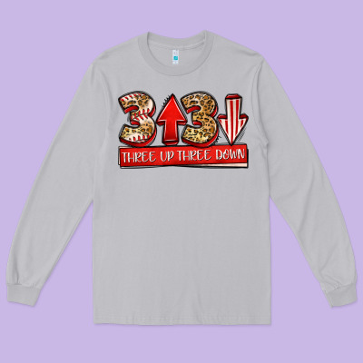 Three Up Three Down Baseball Long Sleeve Tee Designed By Jasminsmagicworld
