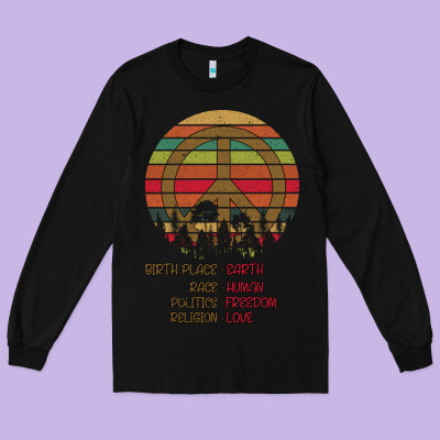 Birthplace Earth Race Human Peace Sign Hippie Long Sleeve Tee Designed By Bettercallsaul