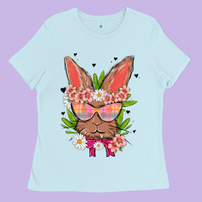 Bunny With Floral Ladies Tee Designed By Maliassmallbusiness