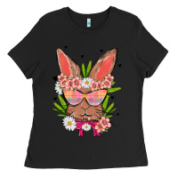 Black bunny with floral Ladies Tee - MaliasSmallBusiness