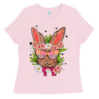 Bubblegum Pink bunny with floral Ladies Tee - MaliasSmallBusiness