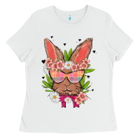 White bunny with floral Ladies Tee - MaliasSmallBusiness
