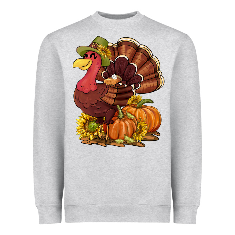 Thanksgiving Turkey With Pumpkin And Sunflower Heavyweight Sweatshirt by NancyCooperArtShop | Teevron