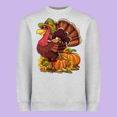 Thanksgiving Turkey With Pumpkin And Sunflower Heavyweight Sweatshirt Designed By Nancycooperartshop