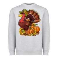 Heather Grey Thanksgiving turkey with pumpkin and sunflower Heavyweight Sweatshirt - NancyCooperArtShop