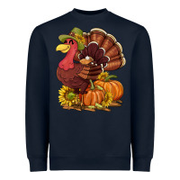 Navy Thanksgiving turkey with pumpkin and sunflower Heavyweight Sweatshirt - NancyCooperArtShop