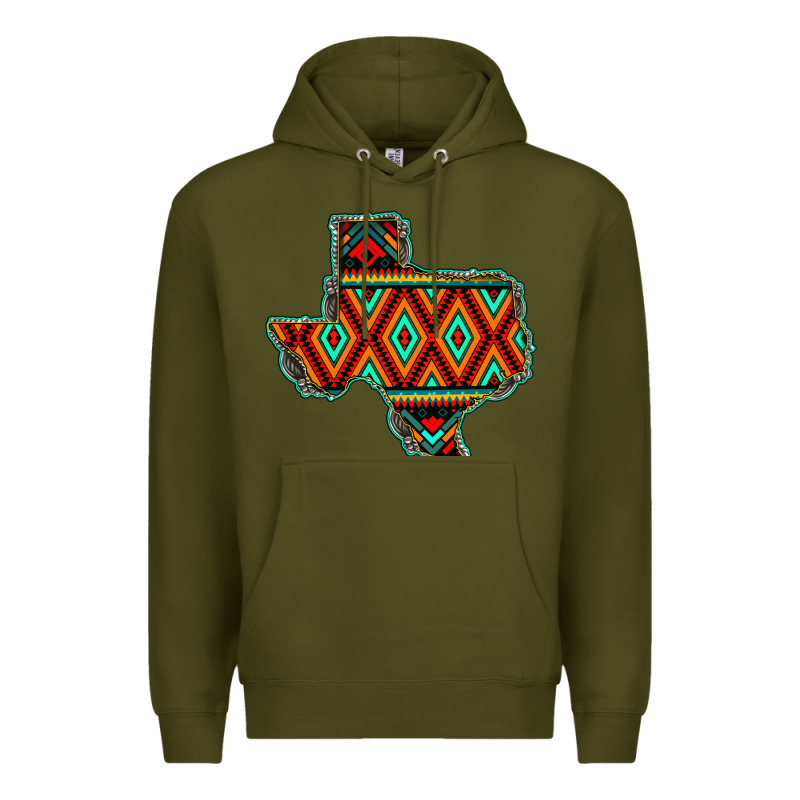 Texas Map With Aztec Background Premium Hoodie by JahusDesignShop | Teevron