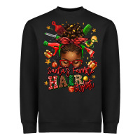 Black santas favorite hair stylist afro messy bun Heavyweight Sweatshirt - texasbilliewilder