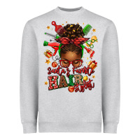 Heather Grey santas favorite hair stylist afro messy bun Heavyweight Sweatshirt - texasbilliewilder