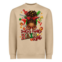 Santas Favorite Hair Stylist Afro Messy Bun Heavyweight Sweatshirt | Teevron
