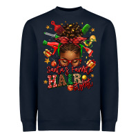 Navy santas favorite hair stylist afro messy bun Heavyweight Sweatshirt - texasbilliewilder
