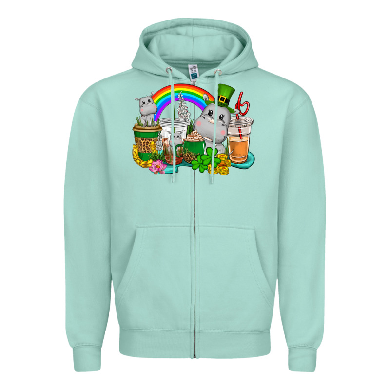 St. Patrick's Hippopotamus Coffee Cups Zipper Hoodie by CowGirlArtShop | Teevron