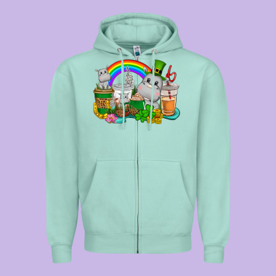 St. Patrick's Hippopotamus Coffee Cups Zipper Hoodie Designed By Cowgirlartshop