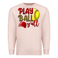 Pale Pink Play Ball Y'all Softball Premium Sweatshirt - BundleAndBundleShop
