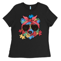 Black autism awareness bear Ladies Tee - MaliasSmallBusiness