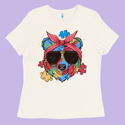 Autism Awareness Bear Ladies Tee Designed By Maliassmallbusiness