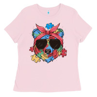Bubblegum Pink autism awareness bear Ladies Tee - MaliasSmallBusiness