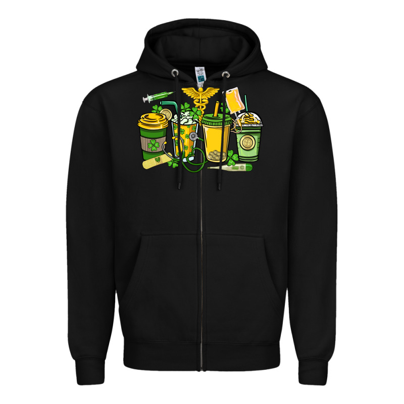 St. Patrick's Day Nurse Coffee Cups Zipper Hoodie by HowdyJamesFarm | Teevron