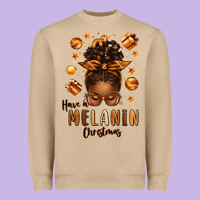 Have A Melanin Christmas Afro Messy Bun Heavyweight Sweatshirt Designed By Texasbilliewilder