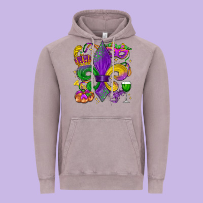Mardi Gras Fleur De Lis Vintage Hoodie Designed By Lillyallendesigns