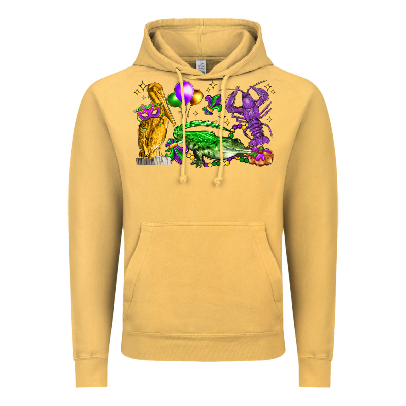 Mardi Gras Pelican Alligator And Crawfish Vintage Hoodie by LillyAllenDesigns | Teevron