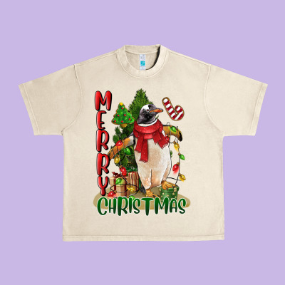 Merry Christmas Penguin Urban Heavy Tee Designed By Lillyallendesigns