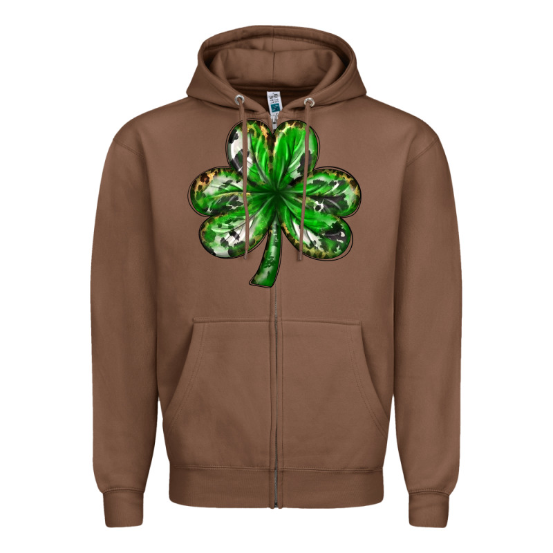 Shamrock With Leopard And Cowhide St. Patricks Day Zipper Hoodie by HowdyJamesFarm | Teevron