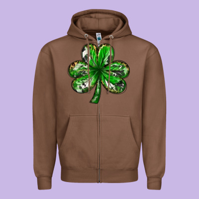 Shamrock With Leopard And Cowhide St. Patricks Day Zipper Hoodie Designed By Howdyjamesfarm