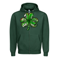 Sports Green Shamrock with leopard and cowhide St. Patricks day Zipper Hoodie - HowdyJamesFarm